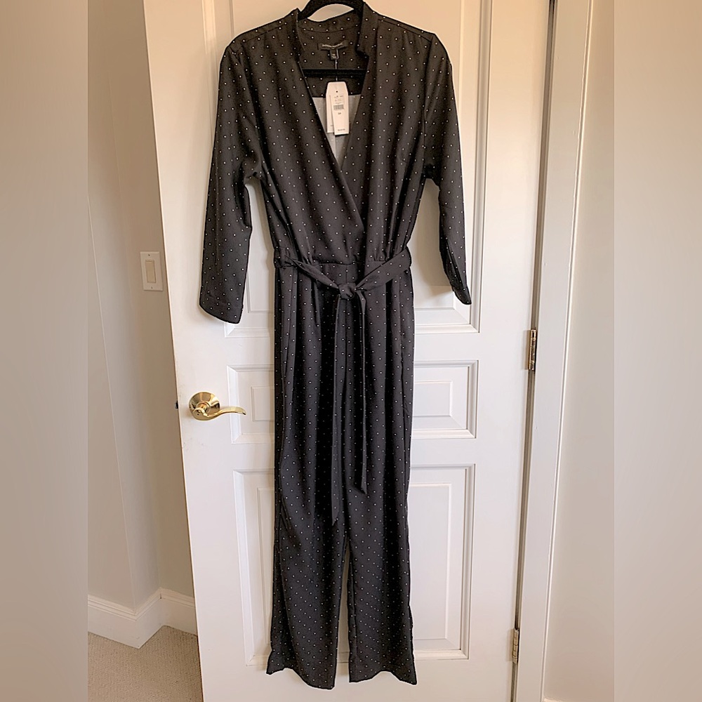 Jumpsuit Banana Republic 14 side zip wrap type neck Black tiny white dots